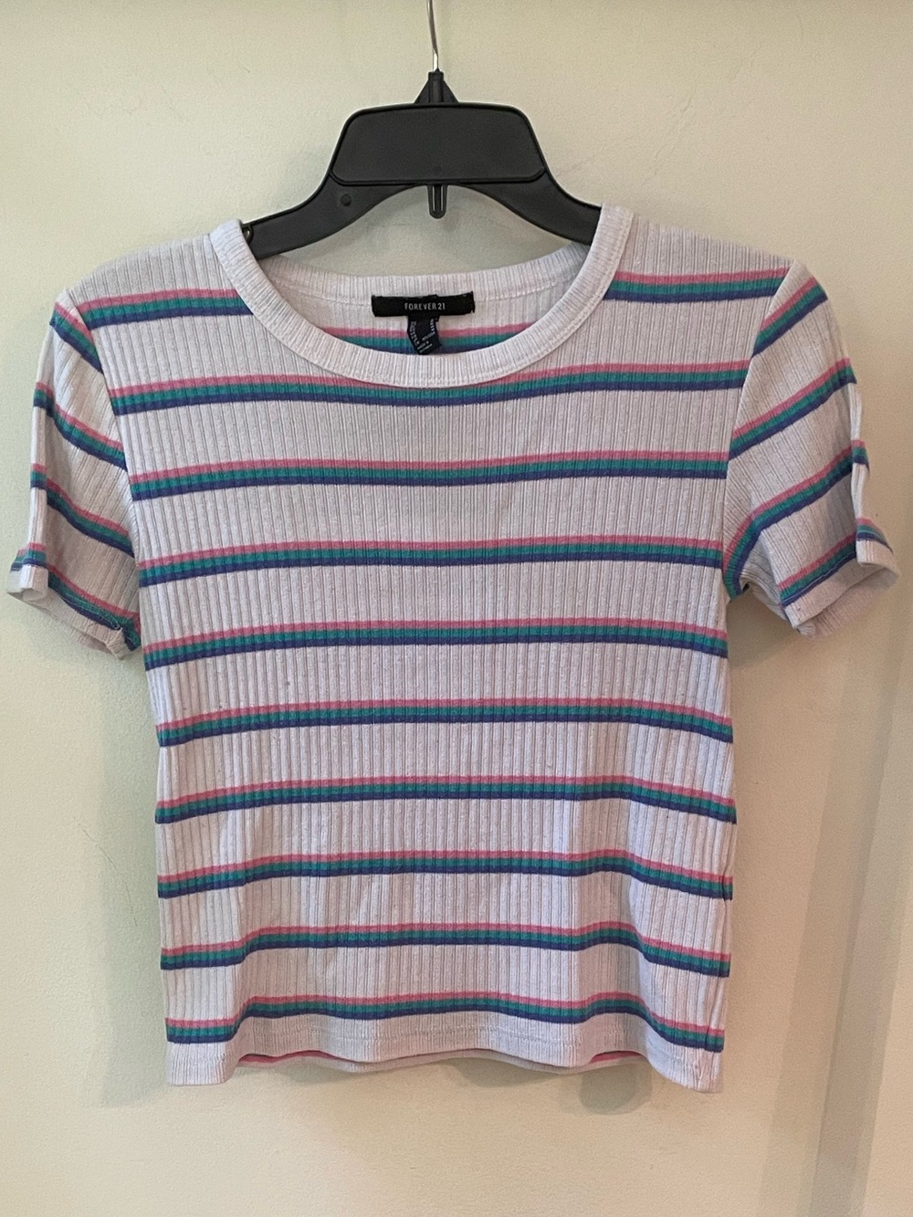 Forever 21 | Rib Knit Striped Retro 80’s/90’s Slightly Cropped Hem Baby T-shirt